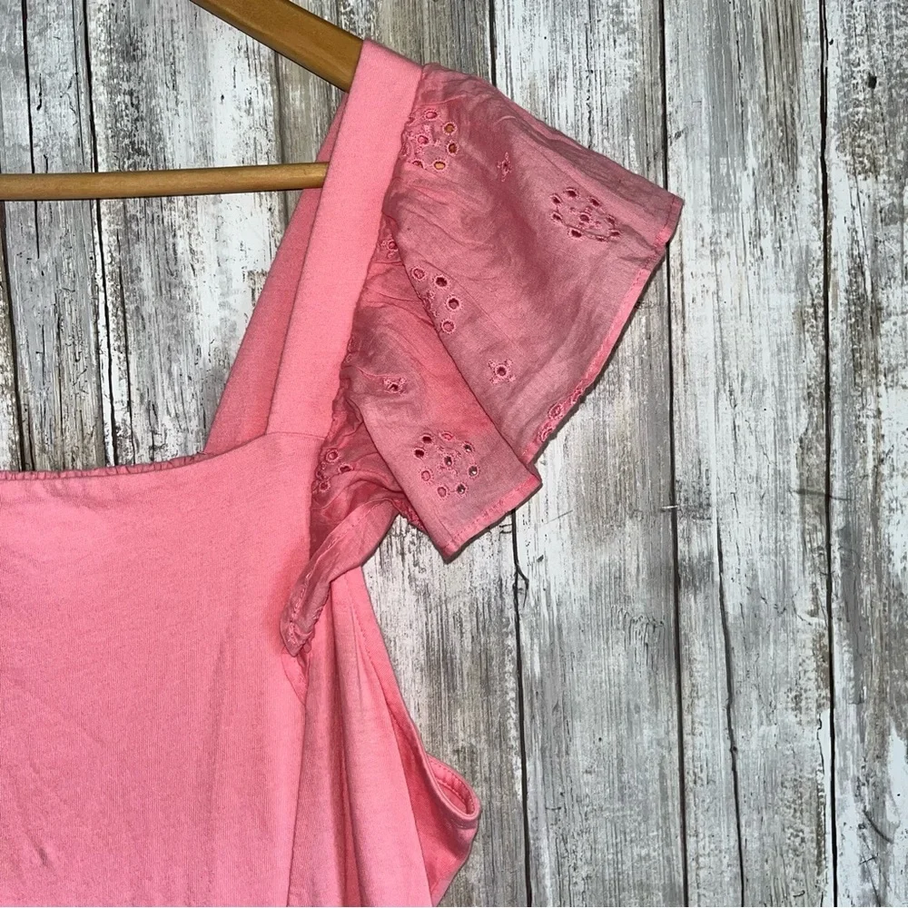 J.Crew Pink Eyelet Smocked Midi Dress Ruffle Sleeve Cottagecore NWT Size Large - Picture 3 of 7